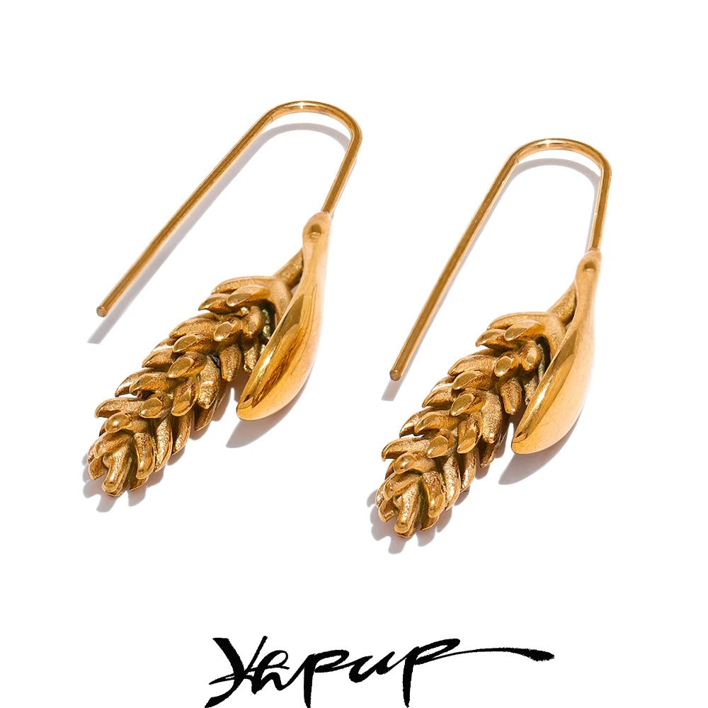 316L Stainless Steel Ear of Wheat Earrings 18K Gold Plated