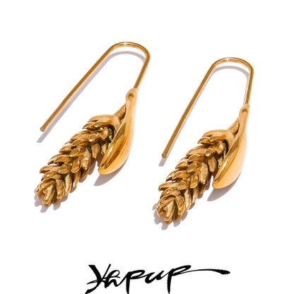 316L Stainless Steel Ear of Wheat Earrings 18K Gold Plated
