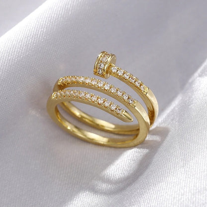 Multilayer Adjustable Zircon Rings Gold Color Women Wedding Jewelry