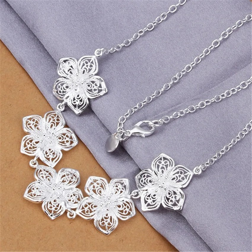 Retro Silver Flower Necklace Cute Women Wedding Jewelry Gift