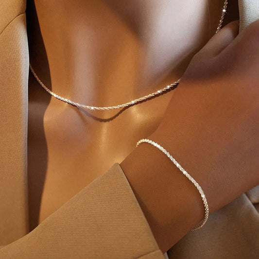 New Women's Shiny Necklace Bracelet Set Clavicle Chain Choker Fashion Jewelry Wedding Party Birthday Gift