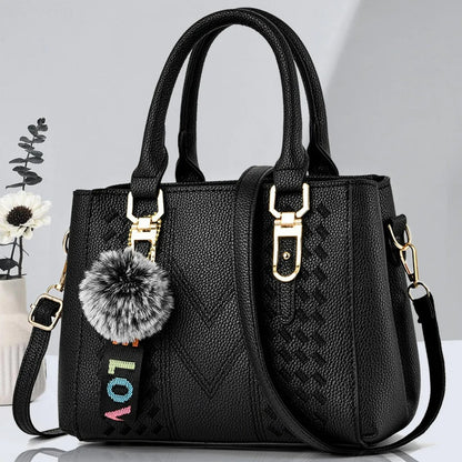 Women’s Fashion Shoulder Bag with Hairball Pendant