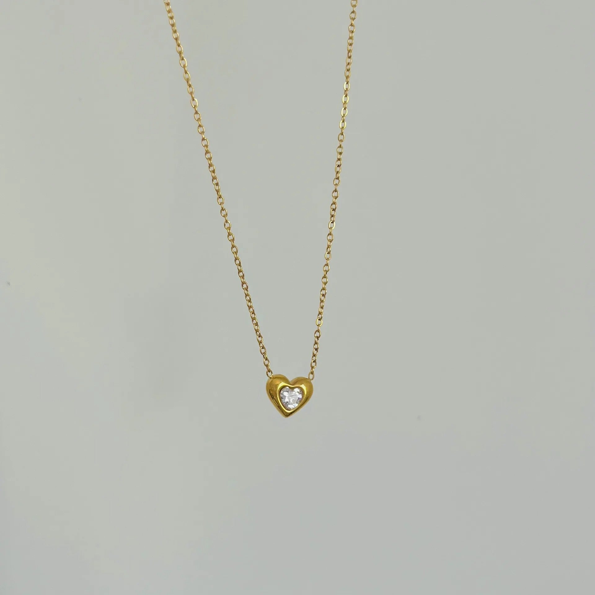 Mnimalist Classic Shiny Heart Zricon Pendant Waterproof Stainless Steel Necklace Fashion Jewelry Gifts For Women Girlfriend