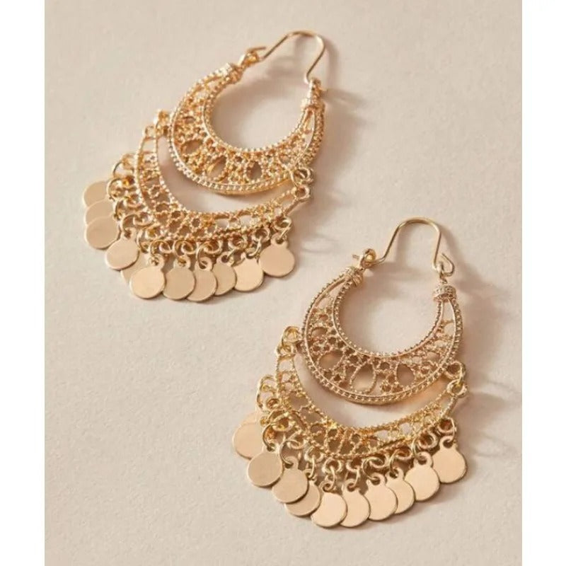 Bohemian Fashion Trendy Gold Tassel Hoop Drop Earrings Women's Luxury Ethnic Style Party Bridal Gift Accessories