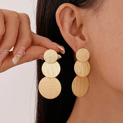 Three-Layer Round Dangle Earrings Women Brushed Metal Jewelry
