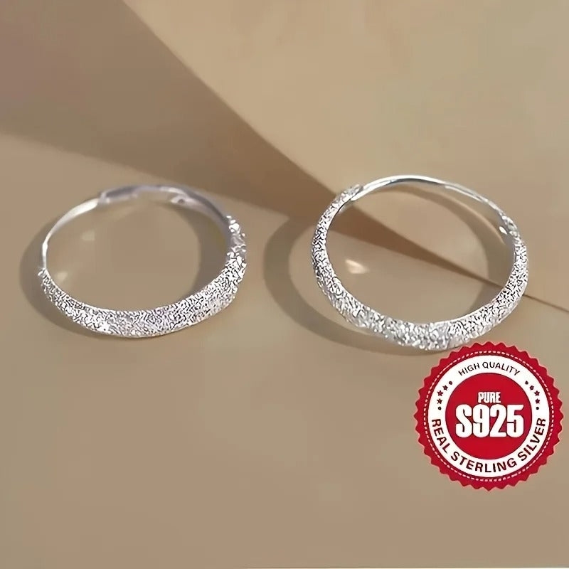 Silvery Frosted Starry Circle Earrings for Women Jewelry Gift
