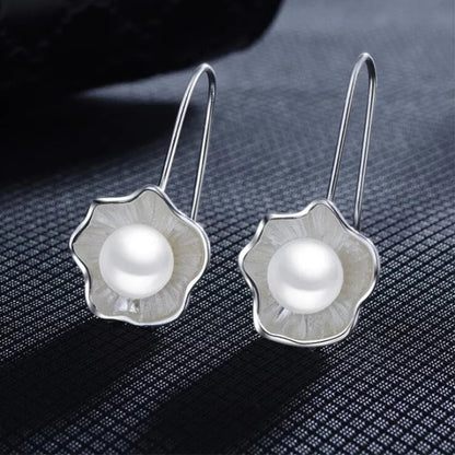 925 Sterling Silver Lotus Pearl Dangle Earrings Women Jewelry
