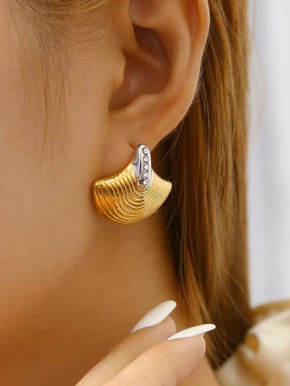 Bohemian 18K Gold Plated Diamond Shell Stud Earrings for Women Summer Beach Jewelry
