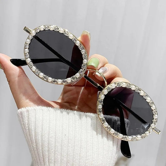 Large Frame Rhinestone Sunglasses for Women UV Protection