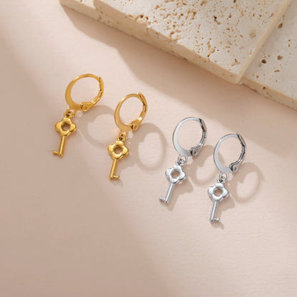 Delicate Flower Key Hoop Earrings Women Girls Sweet Style Gift