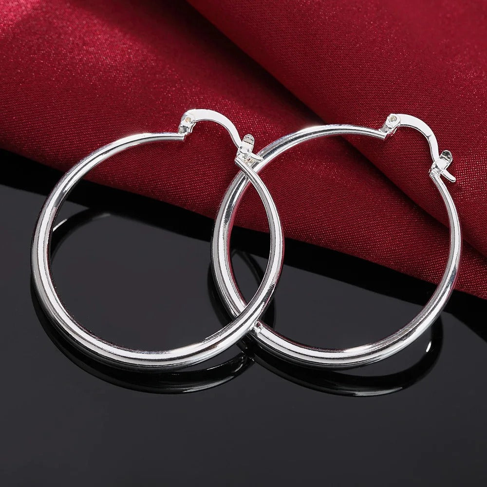 925 Sterling Silver 40mm Smooth Round Hoop Earrings For Women Wedding Party Elegant Luxury Quality Jewelry Accessories