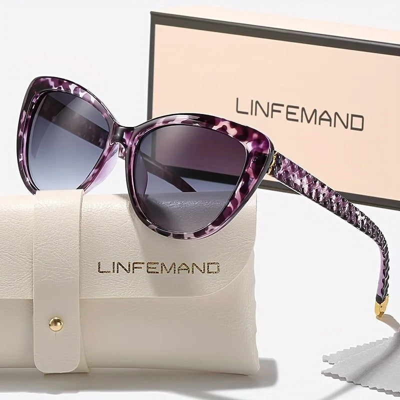 LINFEMAND Flower Cat Eye UV400 Sunglasses for Women