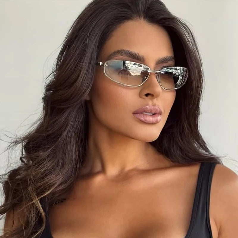 Oval Frameless Y2K Sunglasses for Women Retro Punk