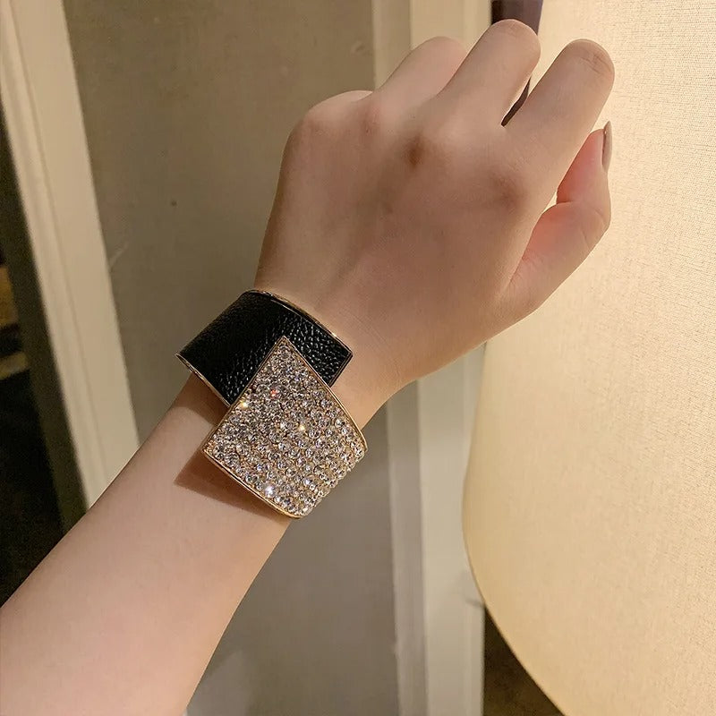 Diamond Inlaid Leather Elastic Bracelet Women’s Fashion Jewelry