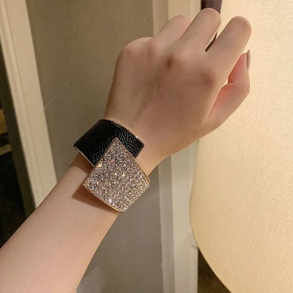 Diamond Inlaid Leather Elastic Bracelet Women’s Fashion Jewelry