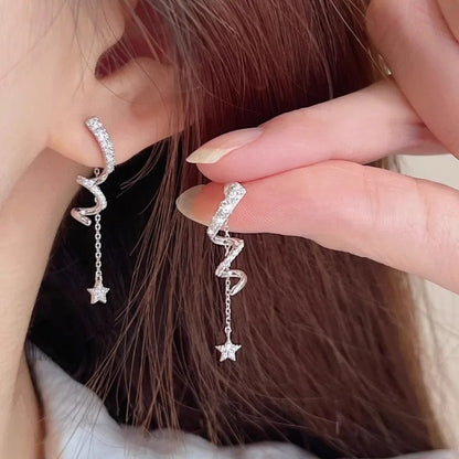 Trend Long Tassel Star Dangle Earrings Crystal Snowflake Women