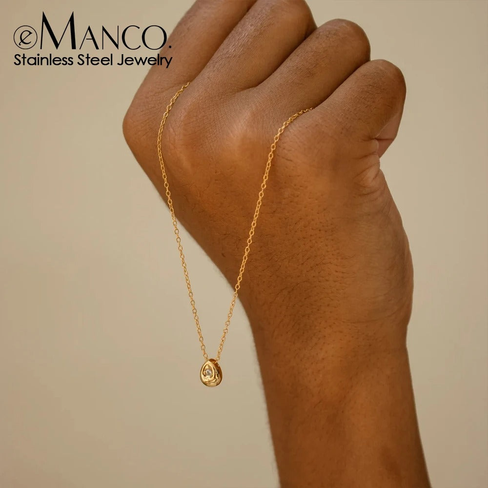 eManco Gold Plated Water Drop Pendant Necklace for Women