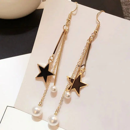 Long Tassel Pearl Star Earrings for Women Wedding Party Dangle Jewelry Gift