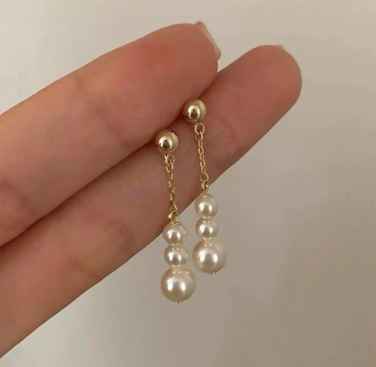 Pearl Drop Earrings for Women Korean Vintage Gold Long Dangle Jewelry Gift