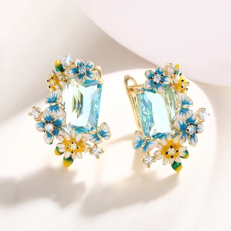 Delicate Gold Flower Butterfly Earrings Women Party Jewelry Accessories