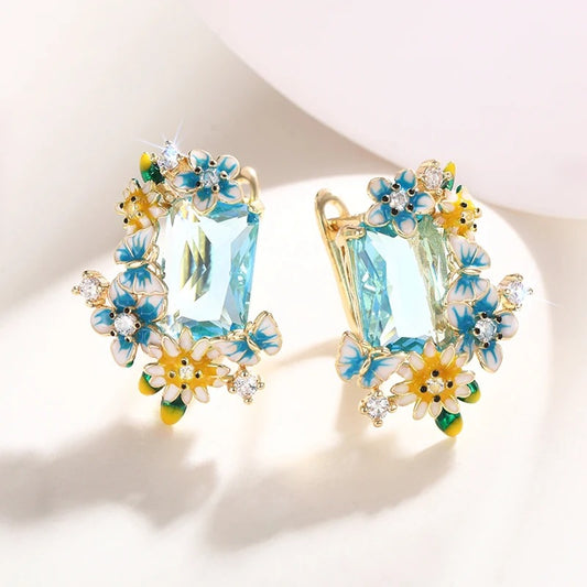 Delicate Gold Flower Butterfly Earrings Women Party Jewelry Accessories