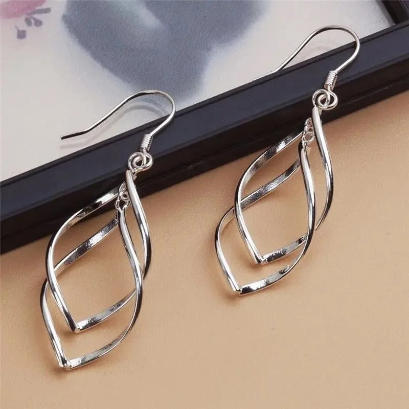 Korean Long Geometric Leaf Tassel Drop Earrings for Women