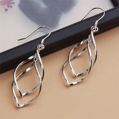 Korean Long Geometric Leaf Tassel Drop Earrings for Women