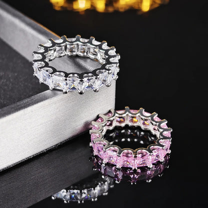 Luxury Pink Silver Color Aesthetic Wedding Band Eternity Ring for Women Gift Finger Lots Jewelry R4816