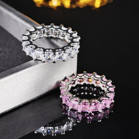 Luxury Pink Silver Color Aesthetic Wedding Band Eternity Ring for Women Gift Finger Lots Jewelry R4816