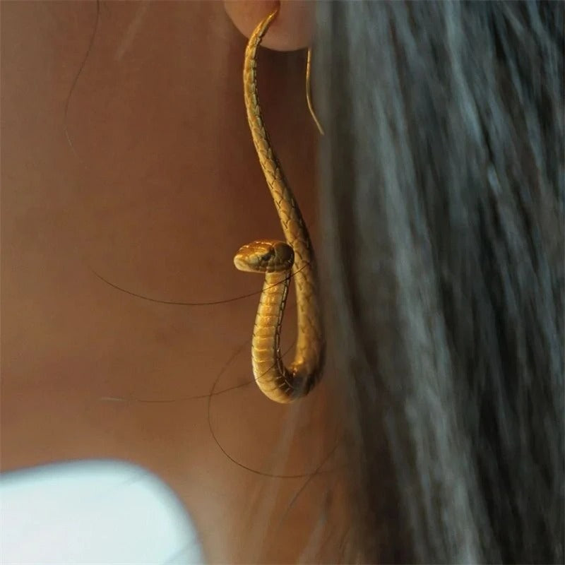 Exaggerated Golden Color Vivid Snake Earrings For Women Punk Gothic Animal Personality Ear Jewelry Girls Party Festival Gifts