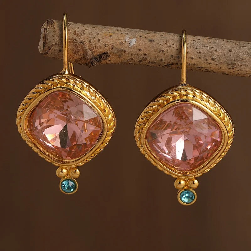 Square Zircon Hook Earrings For Women New Arrival Gold Plated Rhinestone Earring Girl Party Birthday Jewelry