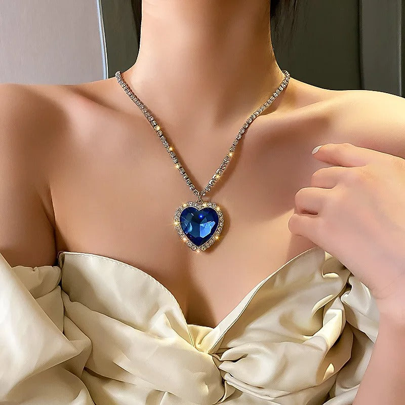 Big Crystal Heart Pendant Necklace For Women Necklace Titanic Heart Of Ocean Blue Heart Love Forever Jewelry