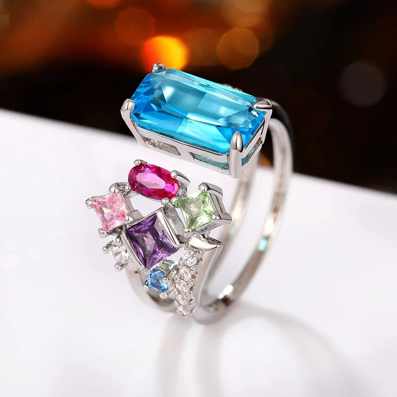 Geometric Colorful CZ Women Rings 2025 Bright Bridal Rings for Wedding Party One Size Opening Resizable Fashion Jewelry