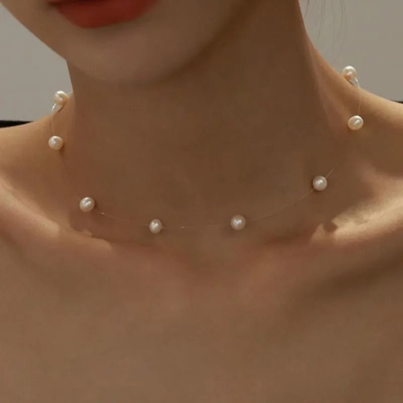 New Beads Neck Chain K-pop Pearl Choker Necklace Invisible Transparent Fishing Line Chockers Jewelry Collar for Women