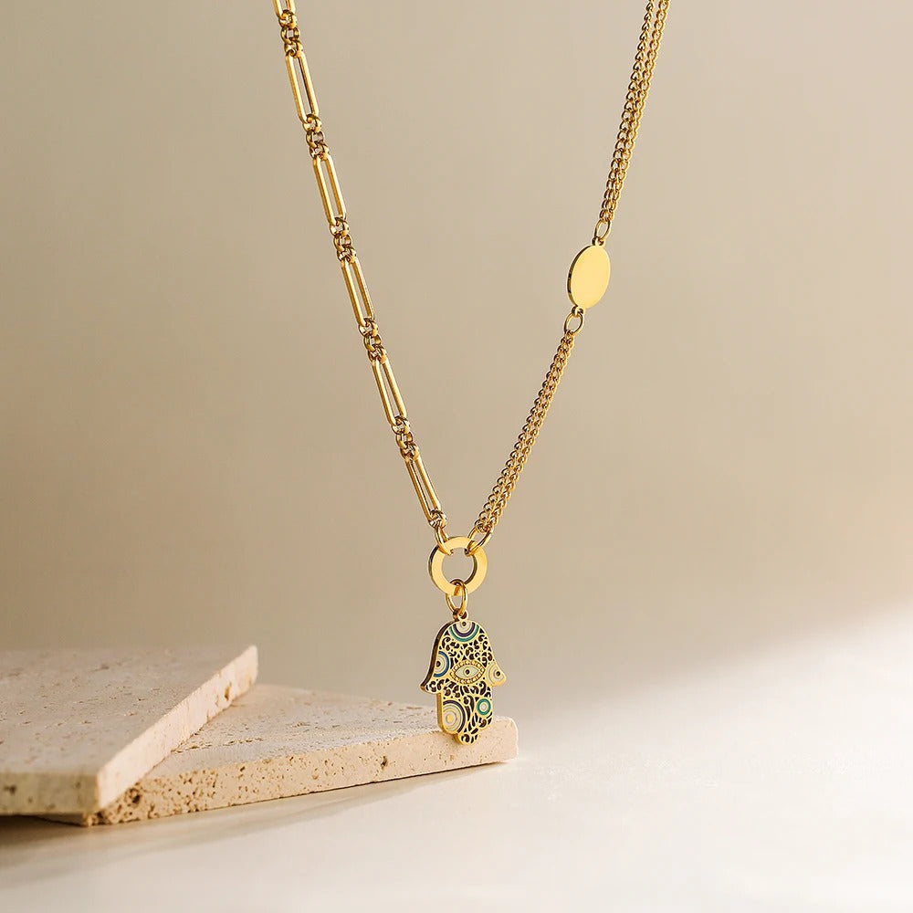 2025 New Arrival Gold Color 316L Stainless Steel Wedding Jewelry Fashion Heart Palm Necklace For Elegant Women Gift