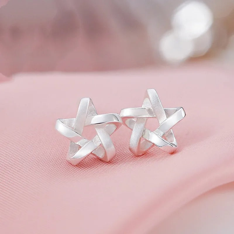 Fashion Sterling Silver Jewelry Weave Star Stud Earrings For Women