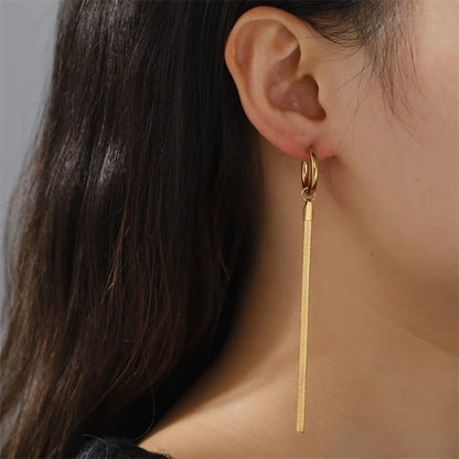 Fashion Long Tassel Stainless Steel Earrings Gold Women