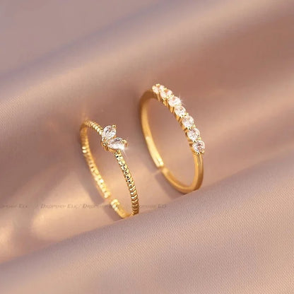 Gold Color Heart Zircon Twist Rings Set Minimal Luxury Women