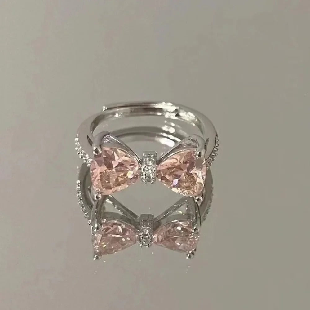 Fashion Bowknot Adjustable Finger Ring – Sweet Open Band Bow Ring for Women & Girls
