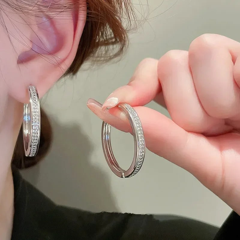 New Metal Silver Color Big Circle Hoop Earrings for Women Simple Stylish Office Lady's Fashion Ear Accessories Jewelry