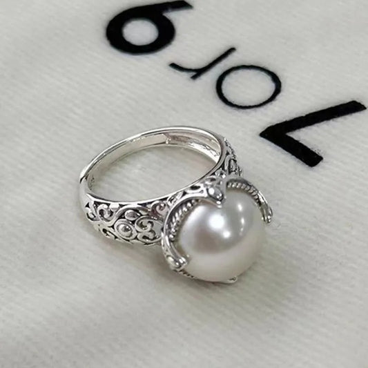 925 Sterling Silver Hollowed Pearl Adjustable Rings For Women Wedding Luxury Accessories