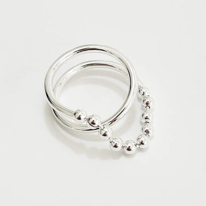 100% Solid 925 Sterling Open Chain Ball Rings For Women Gold Plated Trendy Retro Anillos Party Gifts Accessories