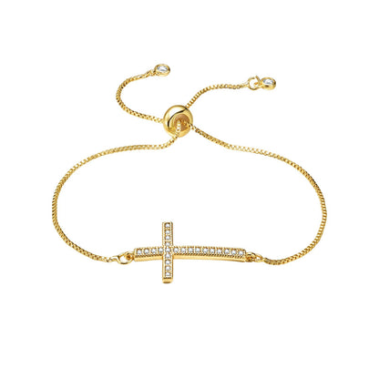 Pave Zirconia Horizontal Cross Bracelet Adjustable for Women