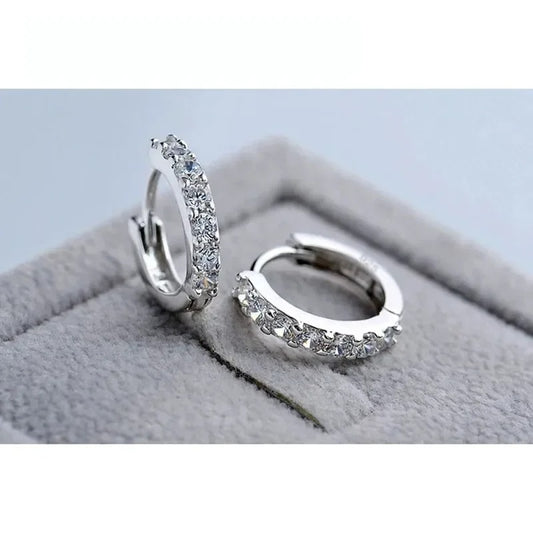Luxury Rhinestone Hoop Earrings 925 Sterling Silver Women Jewelry