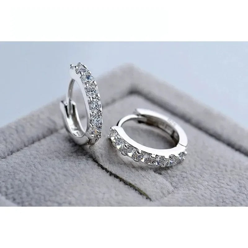 Fast Ship Newest Luxury Romantic Women Jewelry 925 Sterling Silver Plated Rhinestone Crystal Hoop Earrings For Women