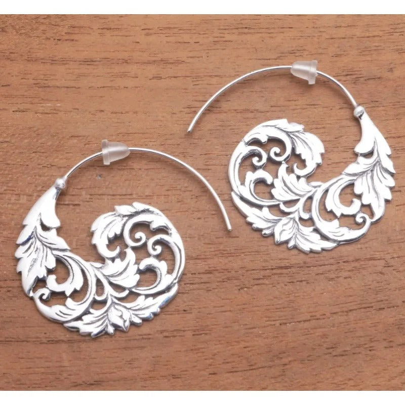 Exquisite Flower Geometry Hollow Dangle Earrings Silver Jewelry