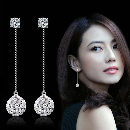925 Silver Crystal Tassel Earrings Long Drop Jewelry for Women