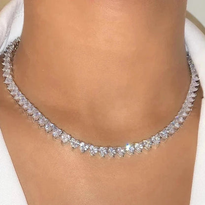 Women’s Iced Out Heart Crystal Tennis Chain Necklace Gold Silver Jewelry