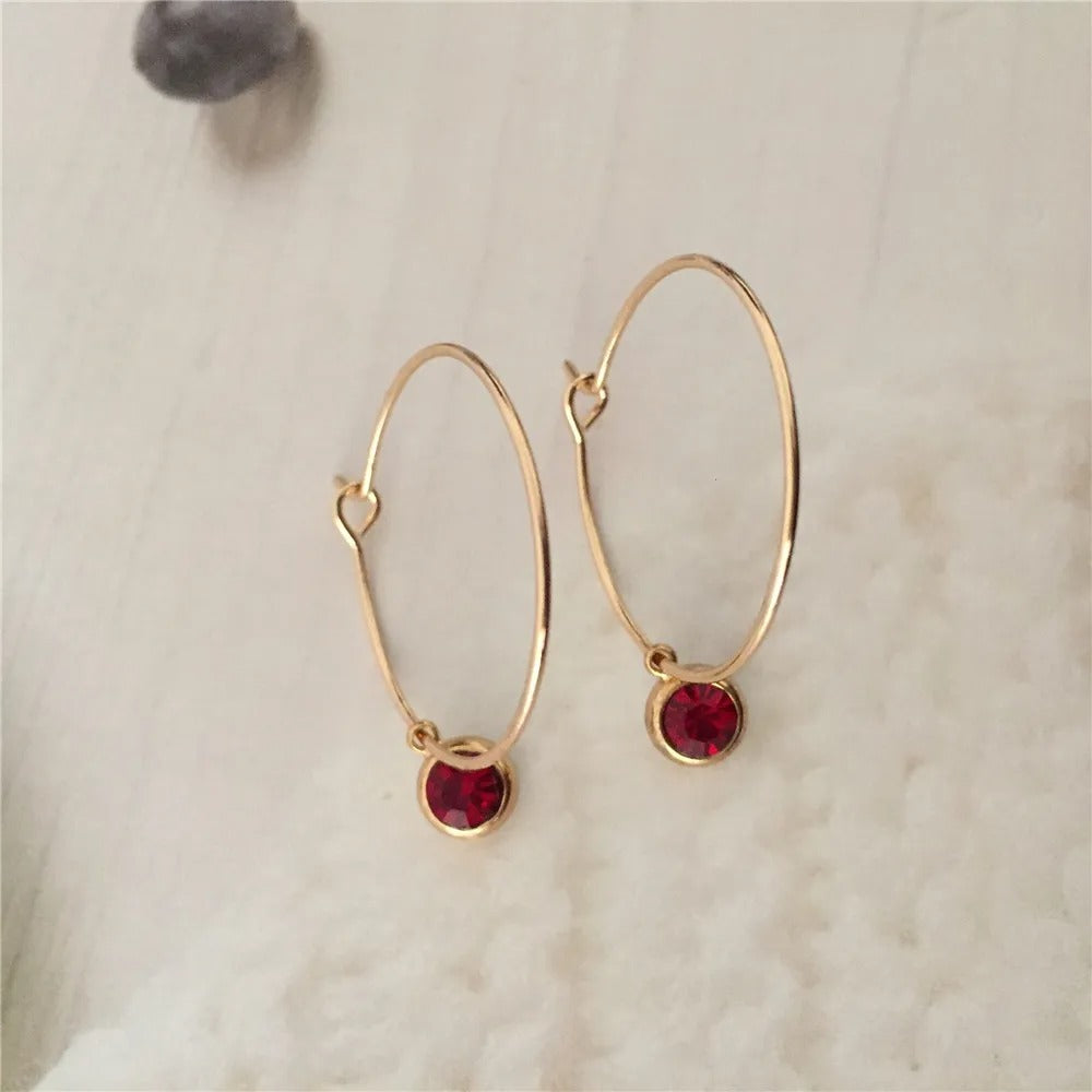 Korean Style Gold Hoop Earrings Women Small Stone Charm Jewelry