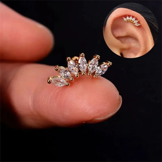 2PCS Stainless Steel Cartilage Stud Earrings Cubic Zirconia Piercing
